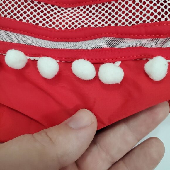 Stylish Swimwear Women's Red White Pom Pom Mesh High Waist Bikini Bottoms NWOT M - Picture 3 of 6